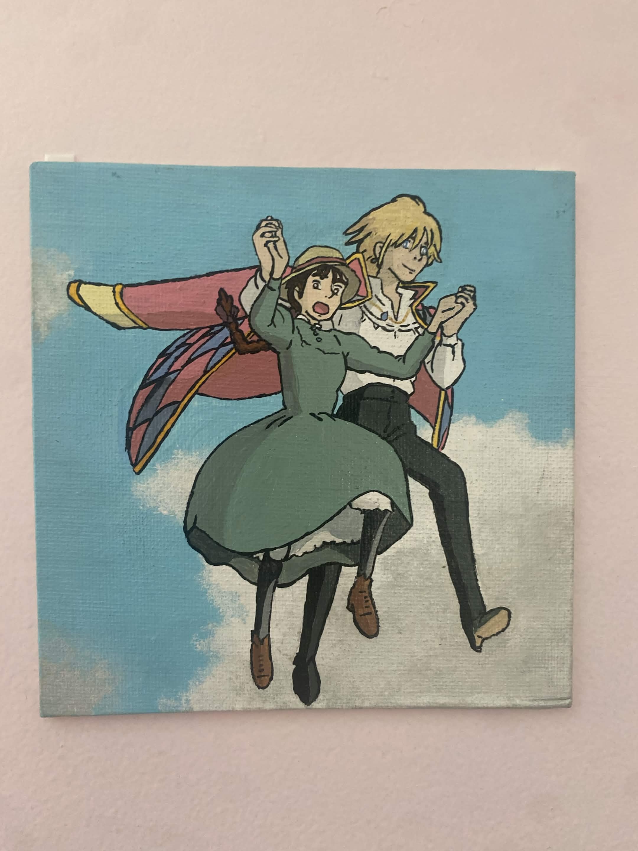 Howl and Sophie taking a walk in the skies, from the studio ghibli film
